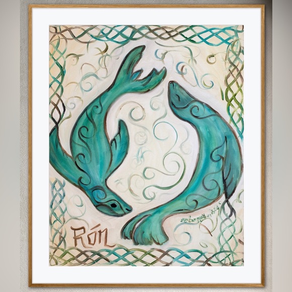 Oil Painting by Aren Dummer Other - Rón Art Print minimalist ocean sea Irish Celtic mythology seal spirit animal